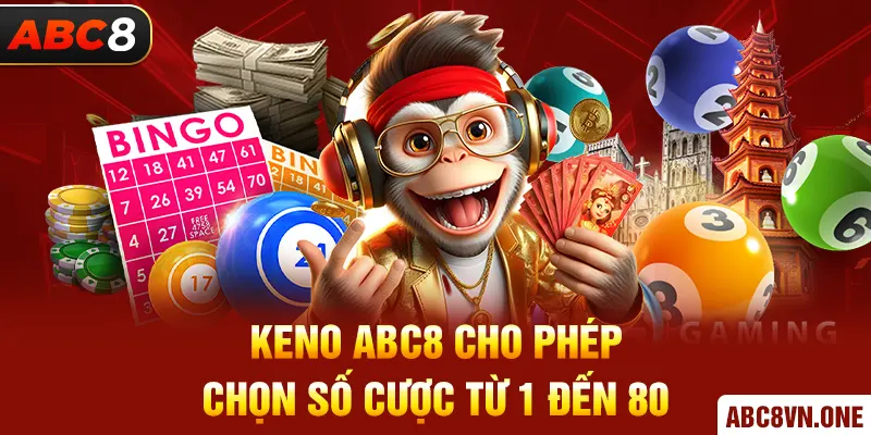 Keno ABC8 cho phép chọn số cược từ 1 đến 80